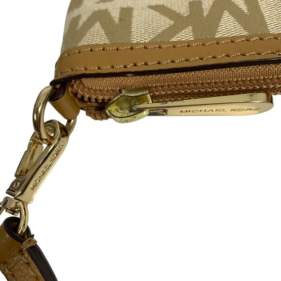 MICHAEL KORS Signature MK Logo Jacquard Leather Trim Wristlet Handbag Clutch - Picture 3 of 11